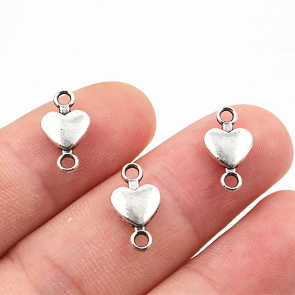 15x8mm 30pcs Antique Silver Plated and Bronze Plated Heart Connector Handmade Charms Pendant:DIY for bracelet necklace