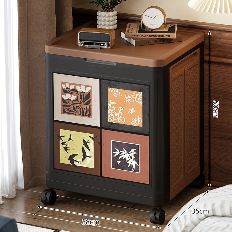 Household clothes storage box Large capacity flap foldable antique finishing box with wheels Clothes quilt storage box