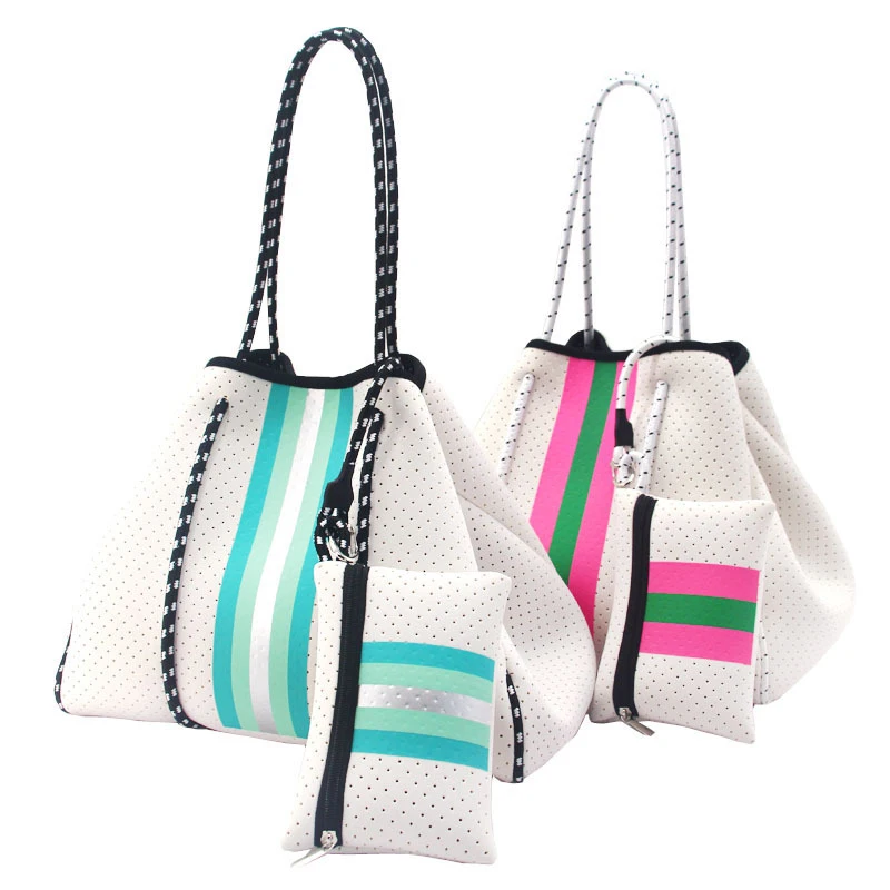 2025 Hot Selling Women's Stripe Waterproof Beach Travel Handbags, High Quality Korean Popular Shopper Shouldbag with Small Purse