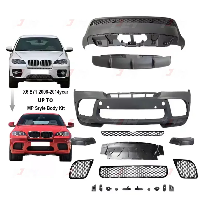 MP Style Front Bumper Rear Lip Car Exterior Accessories Bodykit For 2008-2014y X6 E71 Upgrade to M Performance  Body Kit