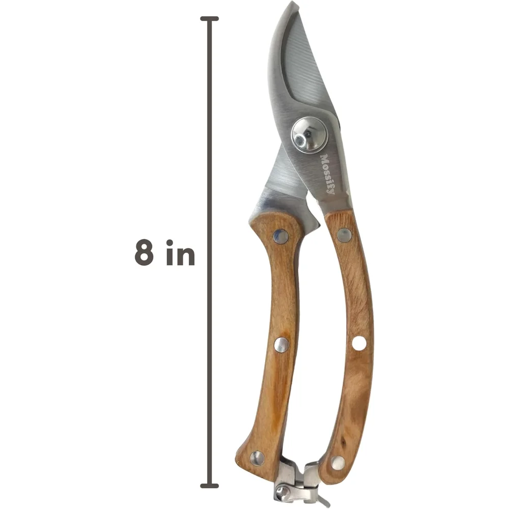 Premium Stainless Steel Pruning Shears with Wooden Handle – Hand Pruners, Plant Clippers – Sharp Garden Tool