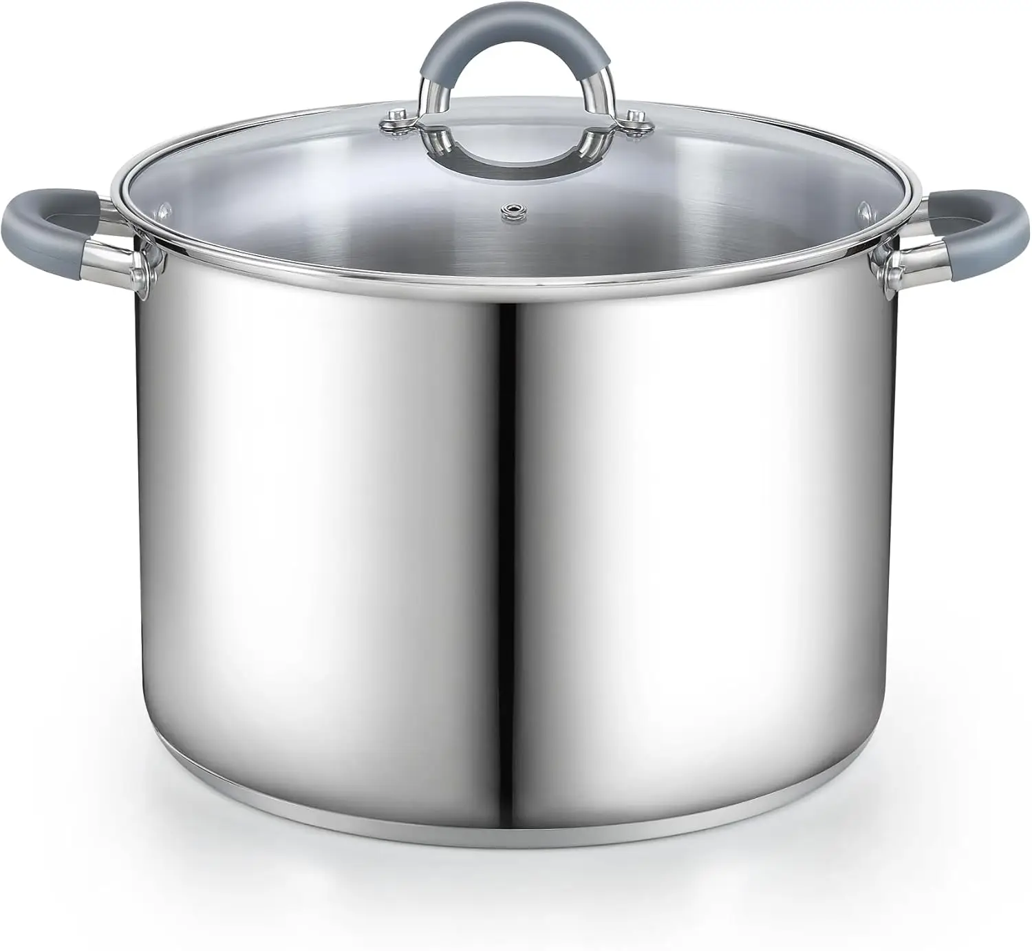 

Большая кастрюля из нержавеющей стали на 16 кварт с крышкой, совместимая с индукционными плитами, с ручками, не нагревающимися при приготовлении супов и гамбо.