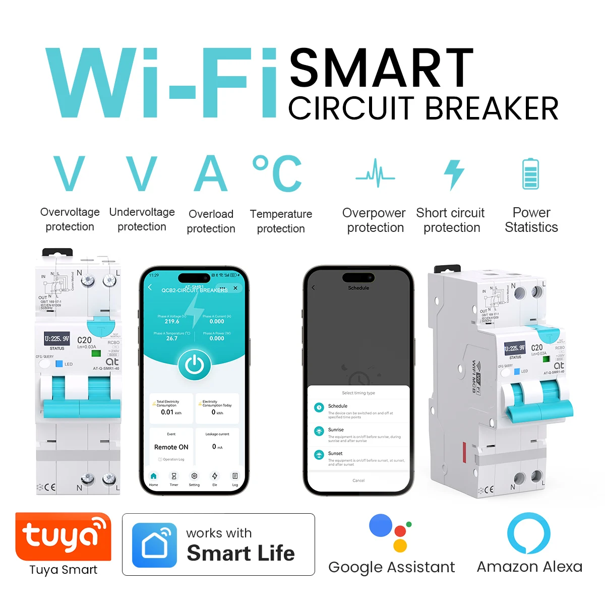 

Tuya WiFi Smart Circuit Breaker Metering LED RCBO with Over Voltage Protection and Leakage Remote Control by Smart Life APP