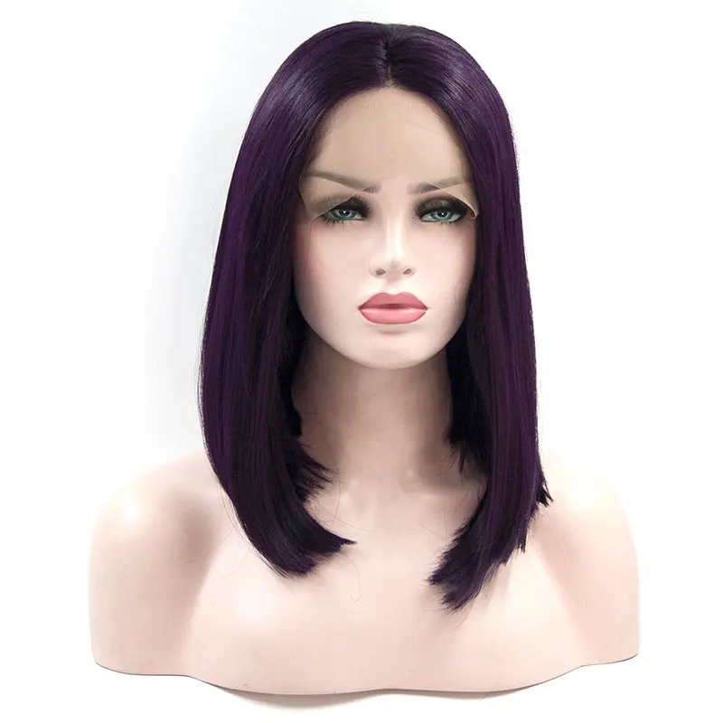 

Dark Purple Short Straight Bob Synthetic 13x4 Lace Front Wigs High Quality Heat Resistant Fiber Hair Natural Hairline For Women