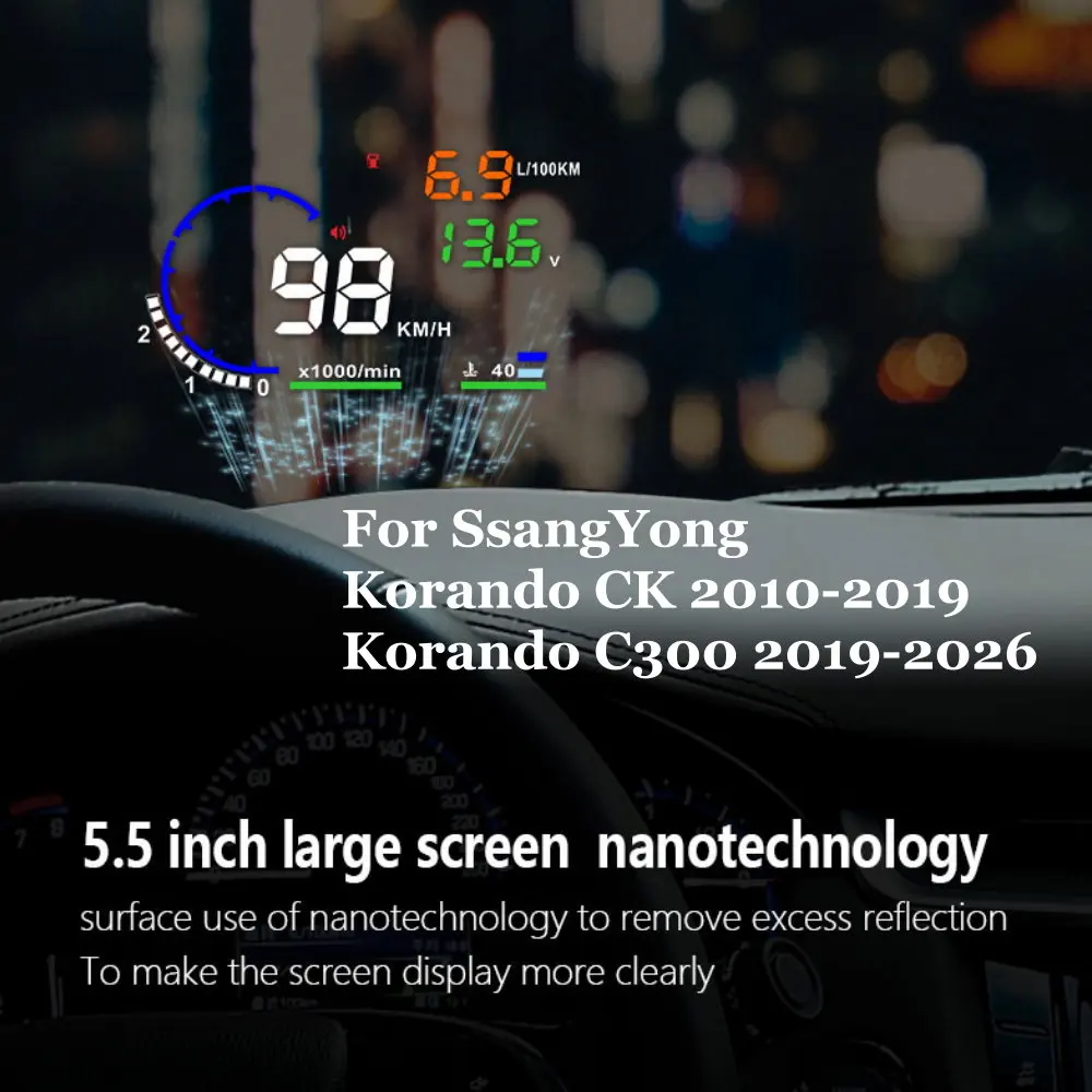 Car HUD Head Up Display LED Windshield Projection For Kor SsangYong Korando CK 2010-2018 C300 2019-2026