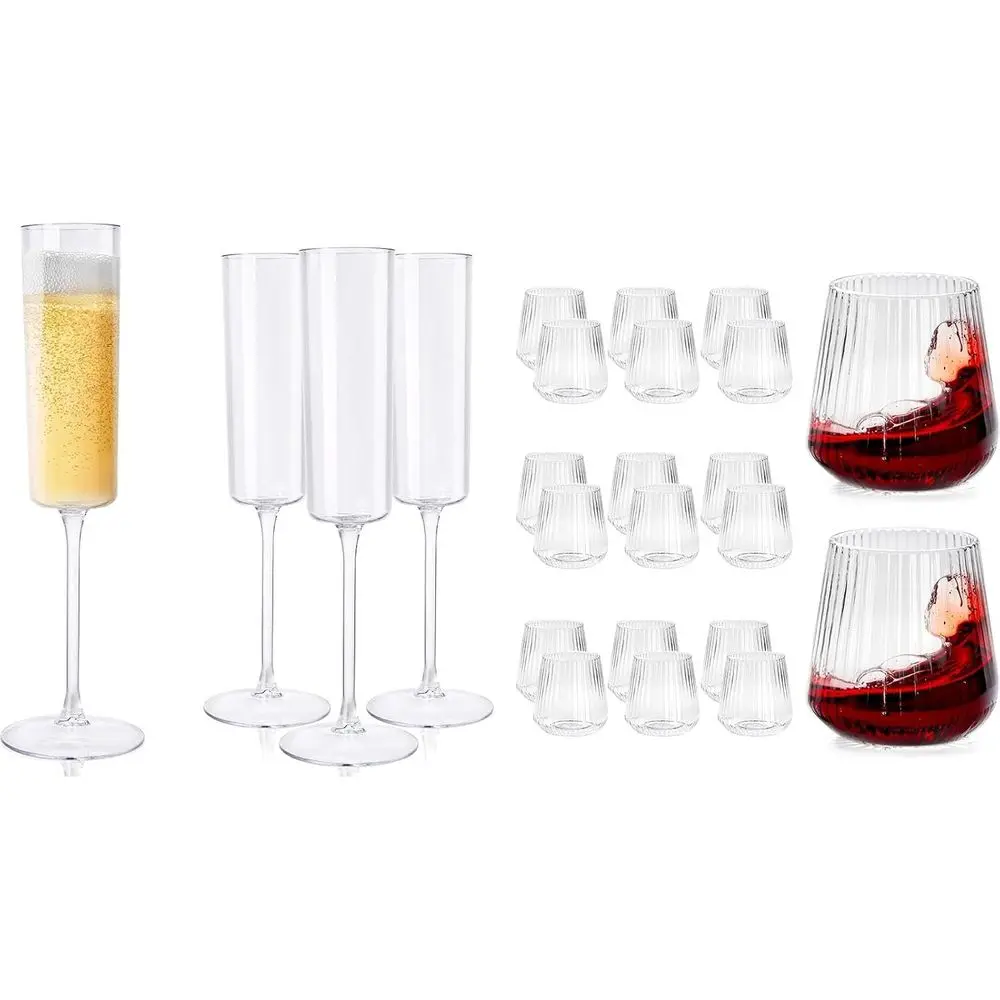 

Набор из 12 пластиковых бокалов для шампанского и 30 пластиковых рифленых бокалов для вина для Дня благодарения, вечеринок, свадеб, отдыха у бассейна, тостов.