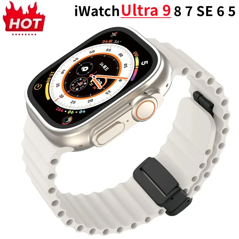 Magnetische Gesp Band Voor Apple Watch Band 49Mm 44Mm 45Mm 41Mm 40Mm 38 42Mm Siliconen Armband Iwatch Serie 9 8 Se 7 6 5 Ultra 2