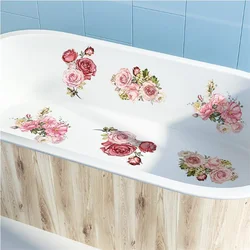 6PCS Watercolor Floral Bathtub Decorative Wall Stickers Self-Adhesive Waterproof Anti-Slip for Bathroom Wholesale Pack