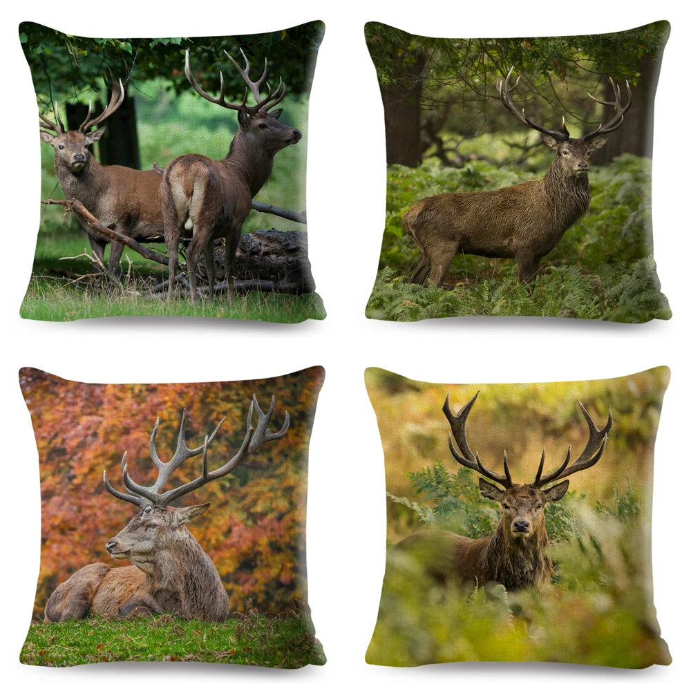 45x45cm Cute Sika Deer Cushion Cover Decorative Wildlife Pillowcase Sofa Home Car Children\'s Room Polyester Pillowcase