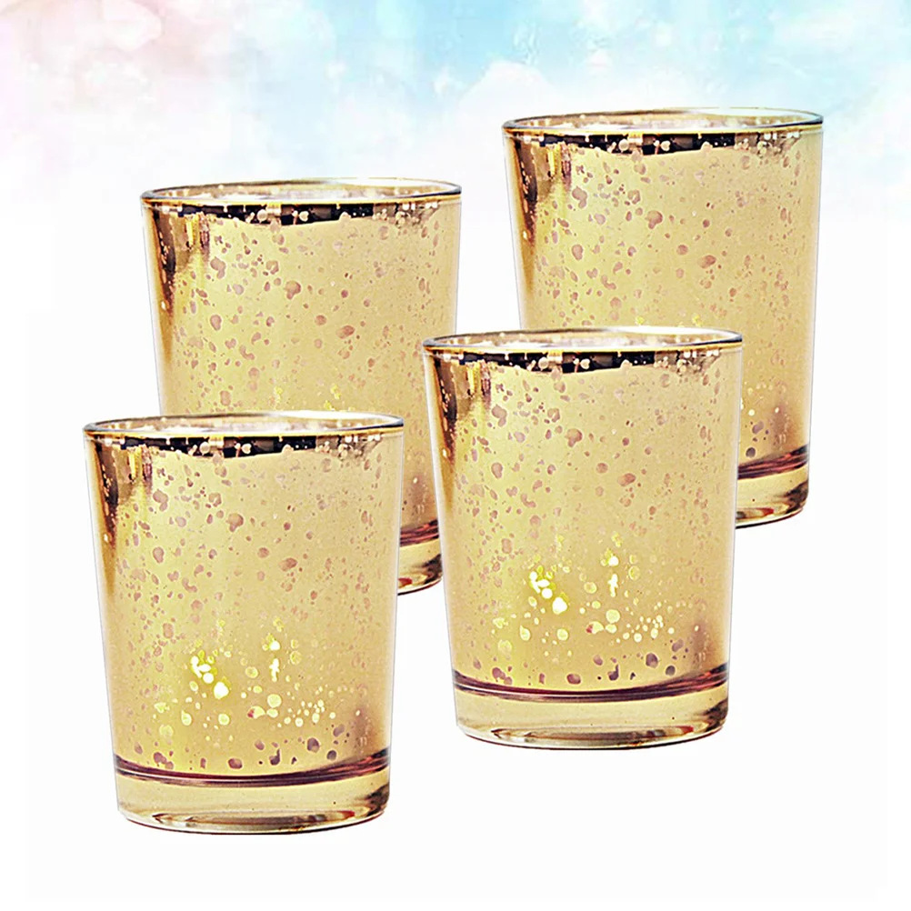 

4Pcs Electroplated Glass Holder Stylish Thickened Tealight Votive Holder Wedding Party Home Decor Centerpiece