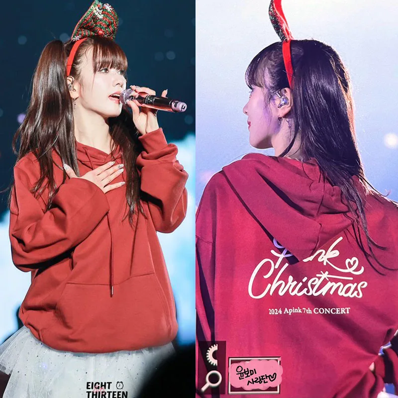 Apink2025 Concert Roze Cisas Lente Herfst Losse Capuchon Puur Katoen Fce Gevoerd Sweatshirt Dames Casual Lange Sve Hoodie