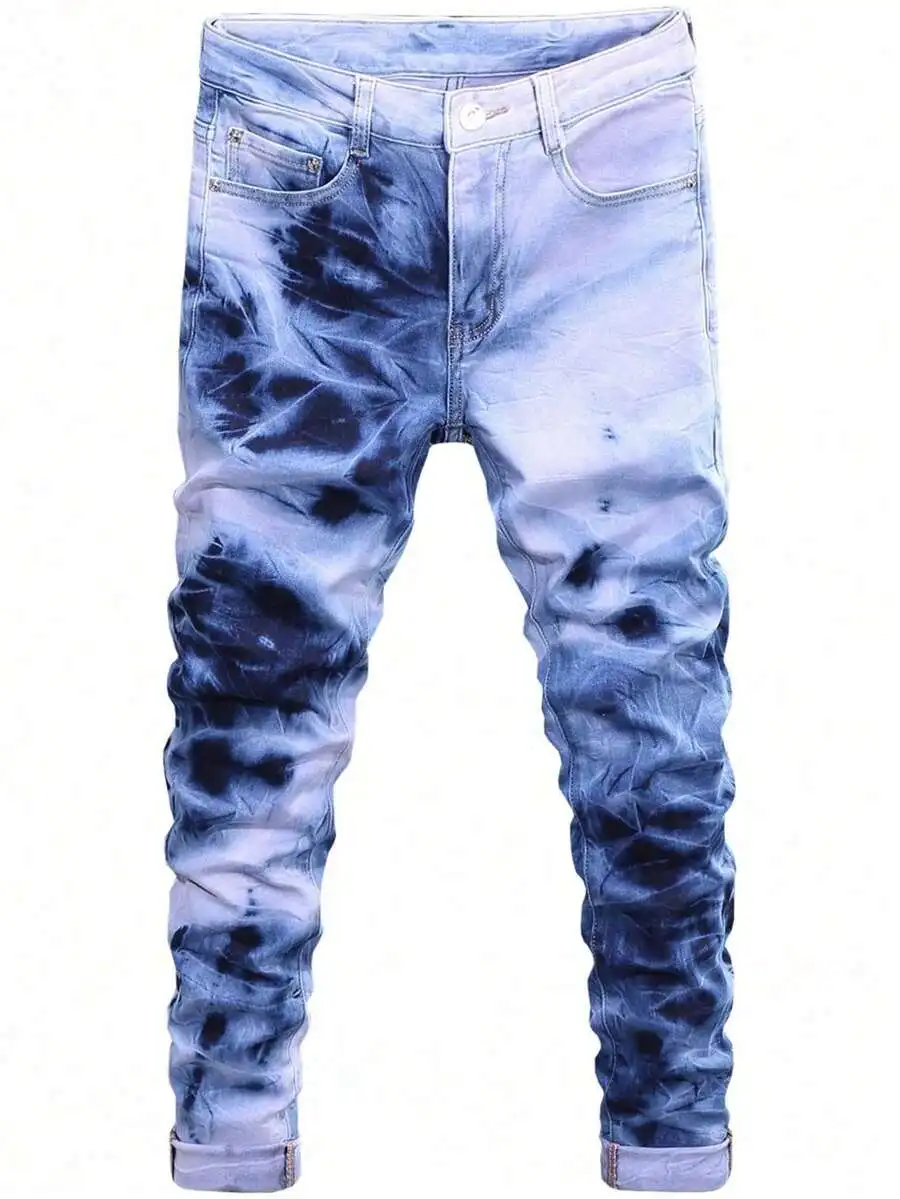 

Mens Slim Tapered Tie-Dye Gradient Denim Jeans Casual Streetwear Spring