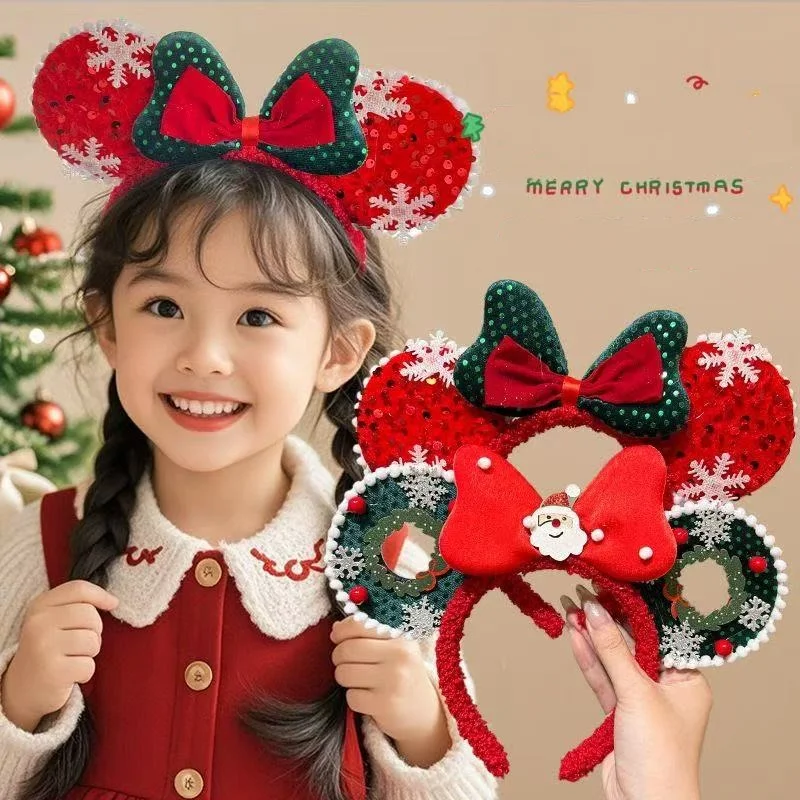 

Kawaii Mickey Mouse Minnie Anime Plush Headband Cute Cartoon Plush Ear Head Band Hair Accessories Kids Girl Christmas Gift