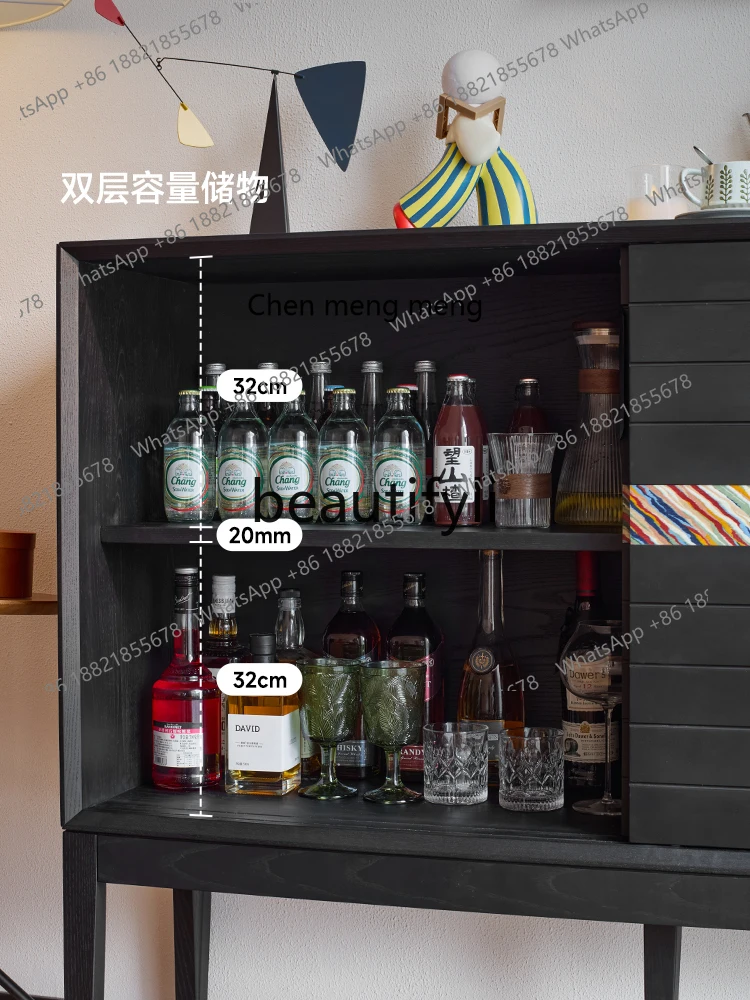 X Solid Wood Small Apartment Living Room Wall-Mounted Storage Cabinet Sofa Side Tea Cabinet