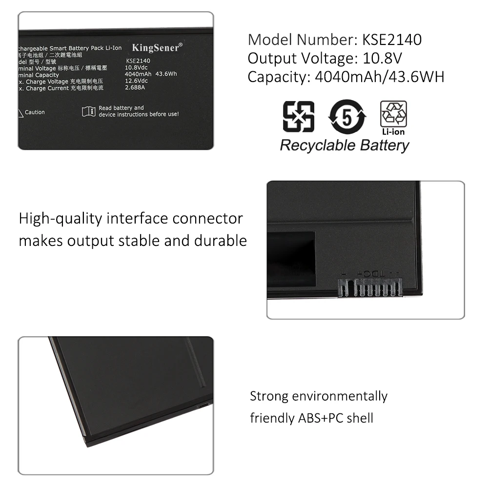 Pacco batteria ricaricabile agli ioni di litio KingSener KSE2140 per applicazioni mediche o industriali 10.8V 43,6wh