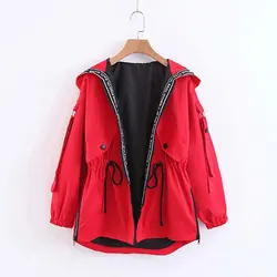 Women's hooded windbreaker with drawstring pocket, splicing casual, Large Size, 8XL, 7XL, 6XL, new autumn style.