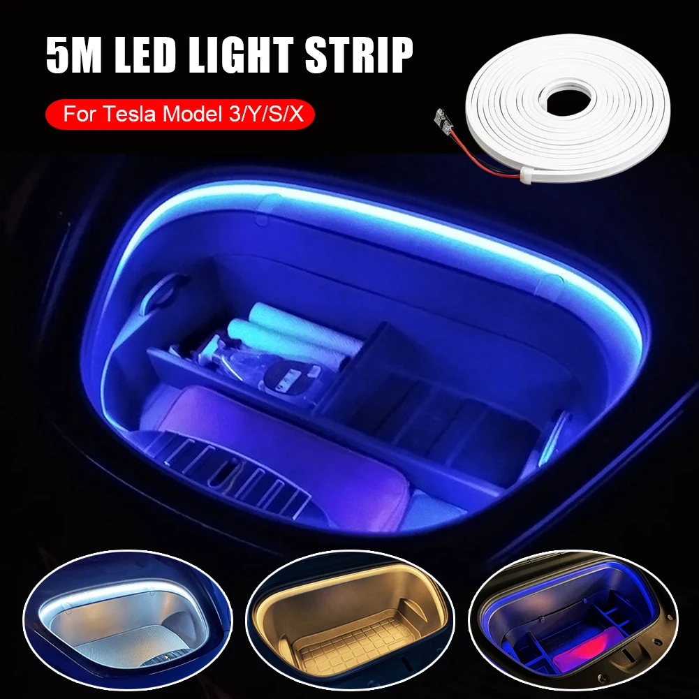 

5M 12V Car Headlight LED Headlight Ambient Light Bar Adjustable For Tesla Model 3 Y S X Car Flexible PVC Waterproof Light Lamp