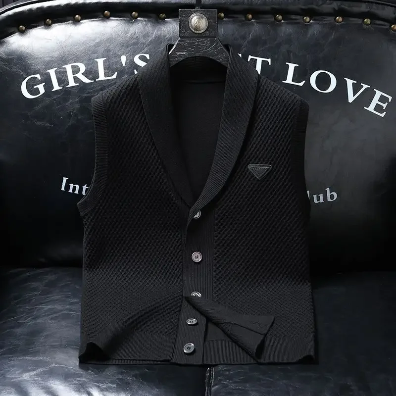 2025 Spring Summer Knitted Cardigan Vest Men's American Trendy Solid Color Slim Business Versatile Fashion Tops Men Aesthetic