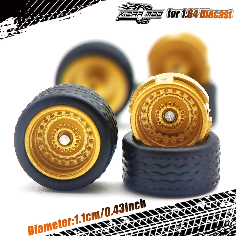 1/64 Modellauto-Räder mit abnehmbaren Gummireifen, geschlossene Speichen, Umbauteile für Druckguss-Spielzeugautos, D:11mm, 1 Set – Detail 11
