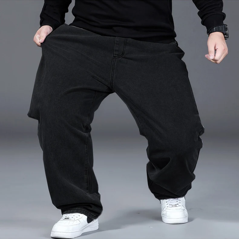 Męskie jeansy plus size 42-50 z szerokimi nogawkami, luźne, elastyczne, wygodne spodnie dżinsowe 90-150 kg, codzienne ubrania uliczne, hip-hopowe spodnie z szerokimi nogawkami.