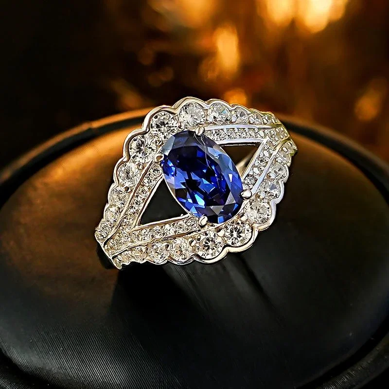 New s925 Silver Angel Eye cornflower cultivation high carbon diamond ring exquisite retro personalized wedding jewelry