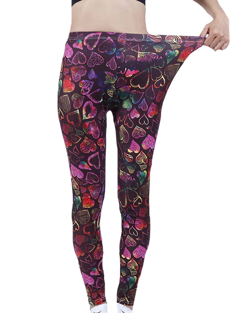 Cuhakci vrouwen broek zomer kleurrijke liefde afdrukken leggings hoge taille zachte sport leggins 2022 hete workout elastische sportschool mode