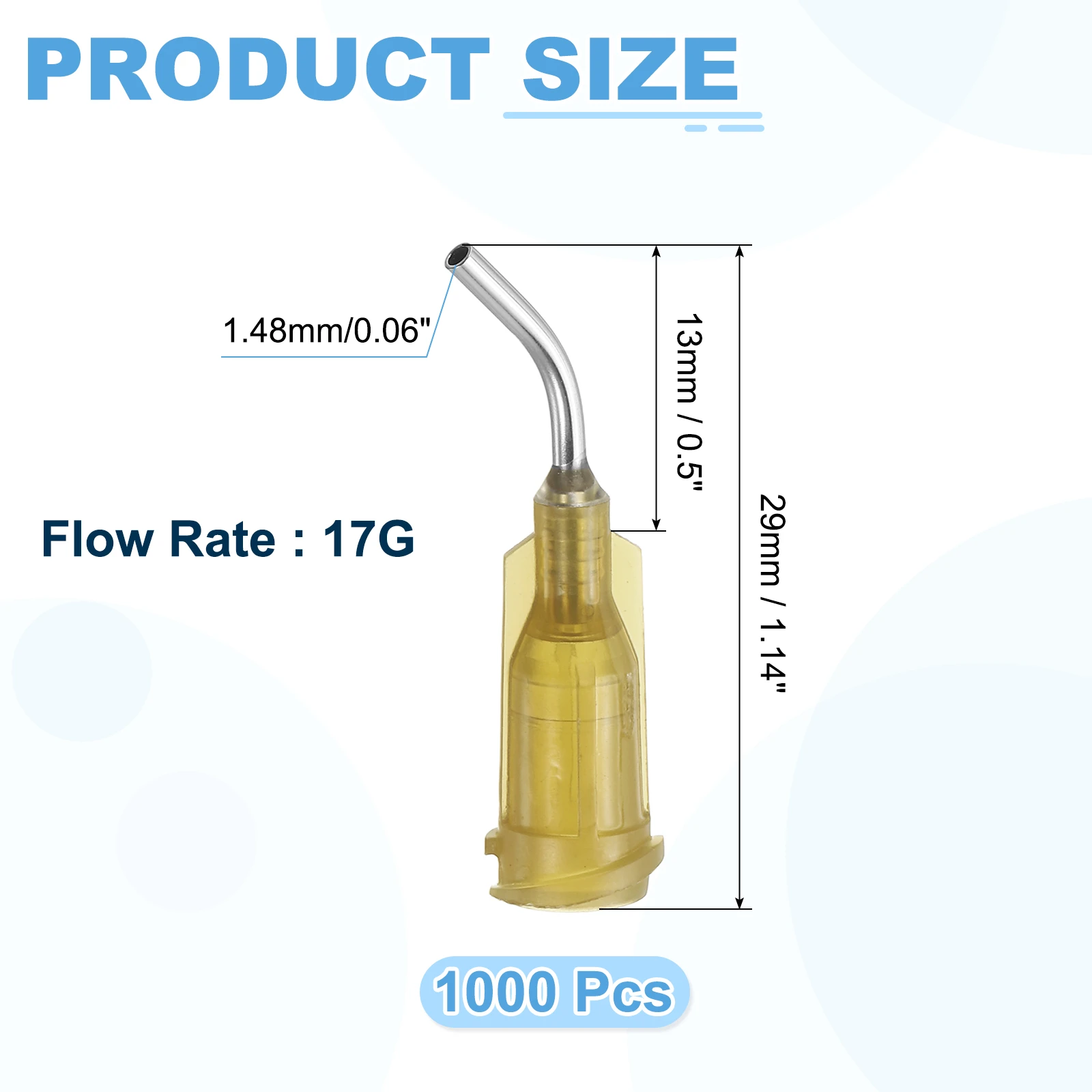 1000Pcs Blunt Tip Dispensing Needles Stainless Steel 45 Degrees Bent Tips with Luer Lock Angled Blunt Dispenser Needle