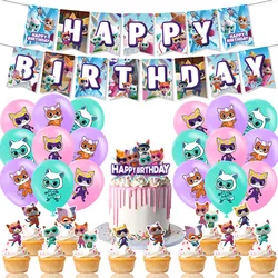 Super kitties series Birthday Party dinnerware Disposable Banner Cake Topper Hanging Flag kitties Balloons Birthday Decoration