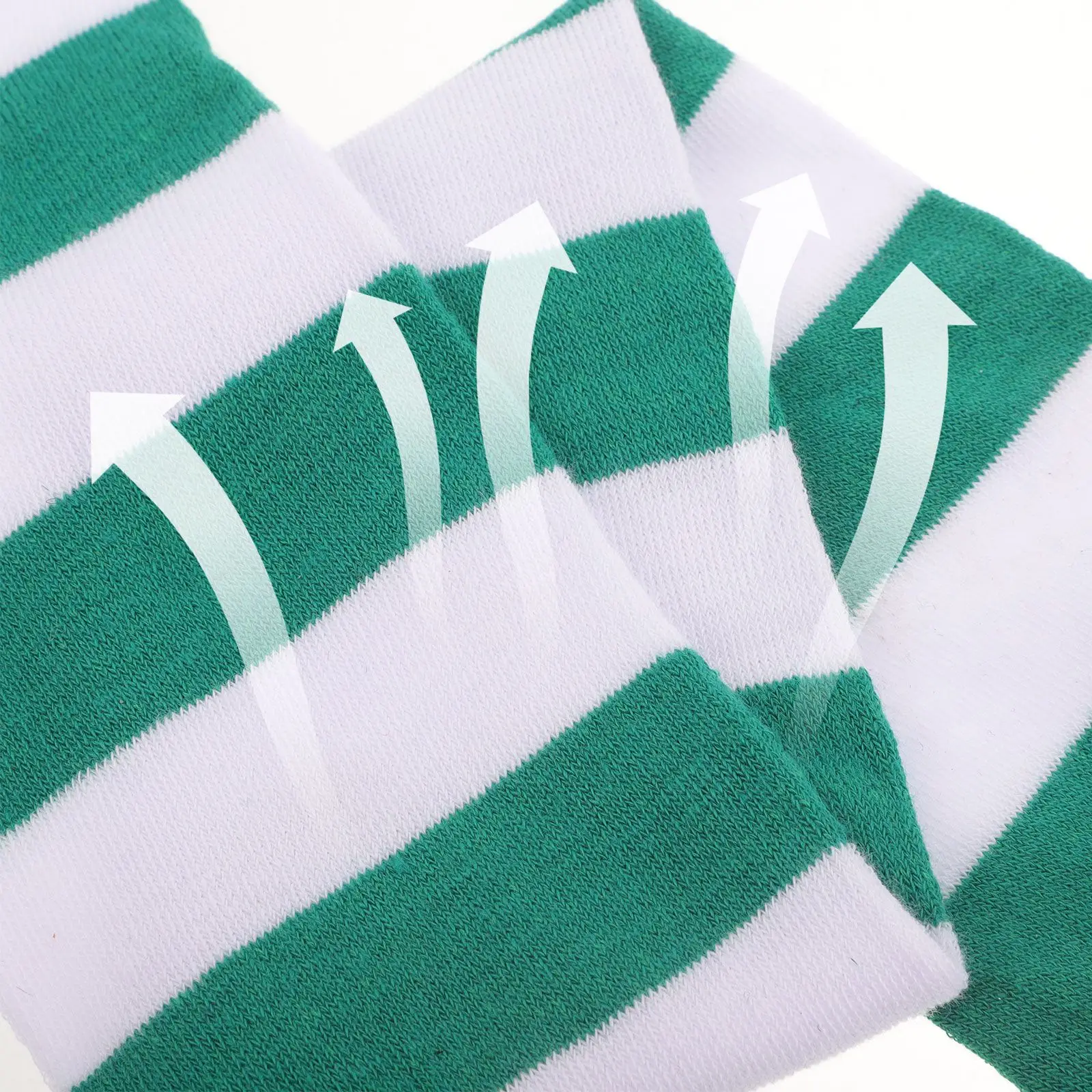 Grün-weiße, breite, gestreifte, oberschenkelhohe Strümpfe für Damen, Overknee-Socken, langlebige Polyester-Strumpfwaren, Beinbekleidung für Party, Festival – Detail 2