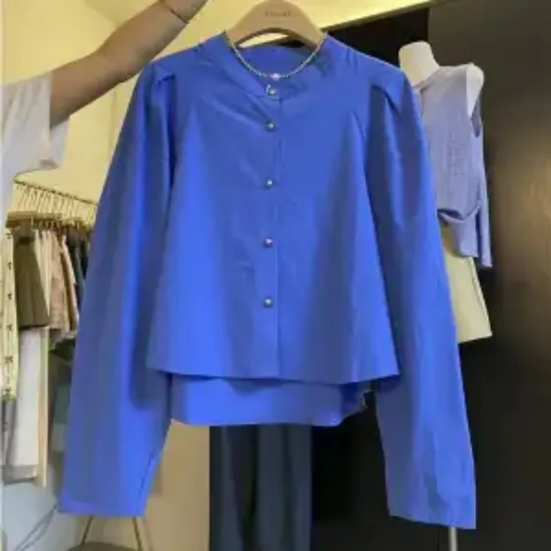 

Korean Autumn Round Neck Long Sleeve Simple Single Breasted Loose Shirt Versatile Casual Loose Versatile Button Cardigan