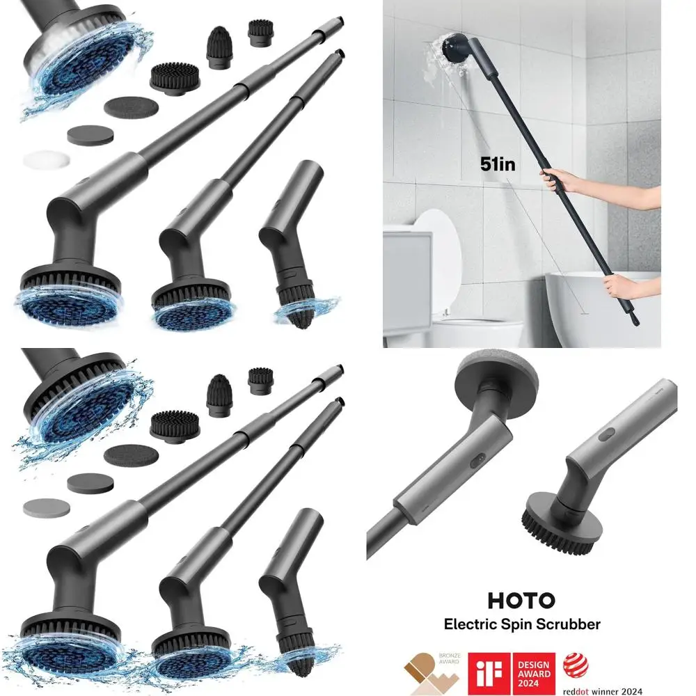 

Электрическая вращающаяся щетка для уборки, водонепроницаемая щетка для чистки ванной комнаты, давление 22 дюйма-фунта, длинная ручка с 6 насадками для душа, пола, плитки