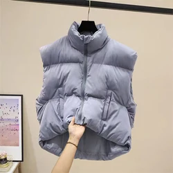 Puffer Vest Women Sleeveless Winter Cropped Outerwear Warm Puffer Lightweight Stand-up Collar Down with Pockets