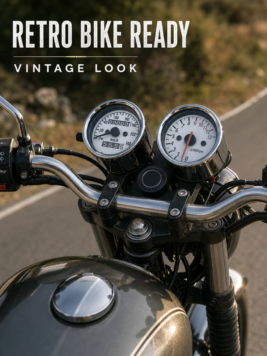 Retro Motorcycle Odometer Tachometer Combo, Dual Mileage Speedometer with Mount Bracket, Motorbike Modified Gauge Kit