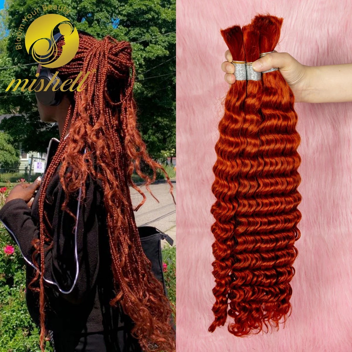 

26 28 Inch Ginger orange Human Hair for Braiding Deep Wave Bulk No Weft 100% Virgin Hair Human Braiding Hair for Boho Braids