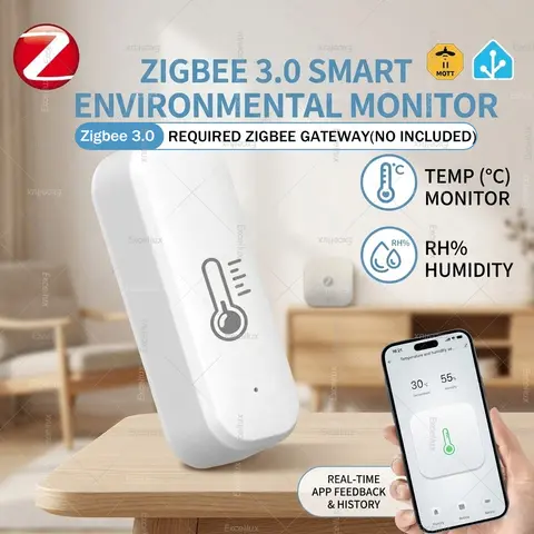 Zigbee 3.0 Smart Temperature Humidity Sensor Required Zigbee Gateway APP Remote Monitoring Works with Zigbee2MQTT Yandex Alice