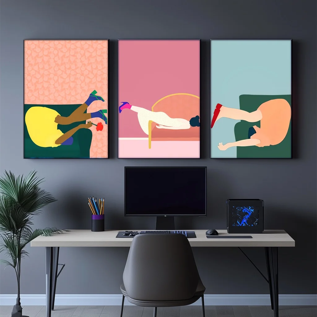 3 قطع/مجموعة ملصقات فنية مطبوعة على القماش مع ملصق بإطار خشبي، بسيط، فن تجريدي، بار، غرفة المعيشة، ديكو جدار المنزل والمهجع