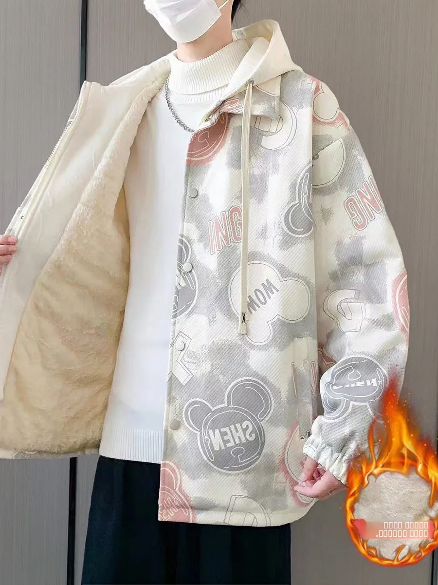 

Мужская повседневная толстовка с капюшоном Thiened Fce, с мультяшным принтом, для подростков, модный бренд, стильный, теплый, из Гонконга