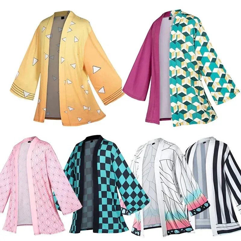 Anime Demon Slayer Kimetsu No Yaiba Haori Kimono Cosplay Kamado Nezuko abrigo camisa disfraces de Halloween para niños adultos