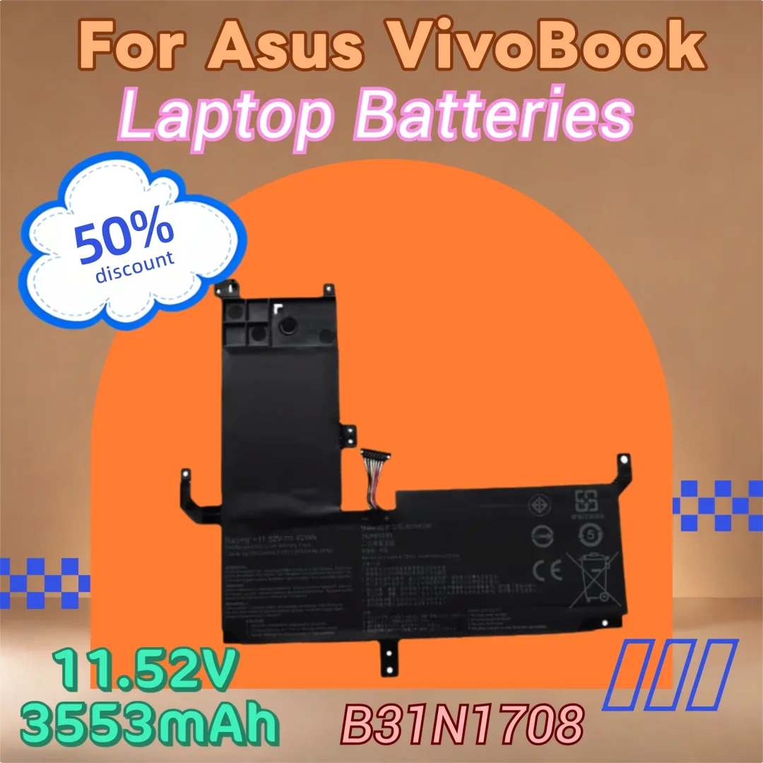 

High Quality New B31N1708 Replacement Laptop Battery 11.52V 3553mAh for Asus VivoBook Flip 15 TP510UQ TP510UA TP510UF Series