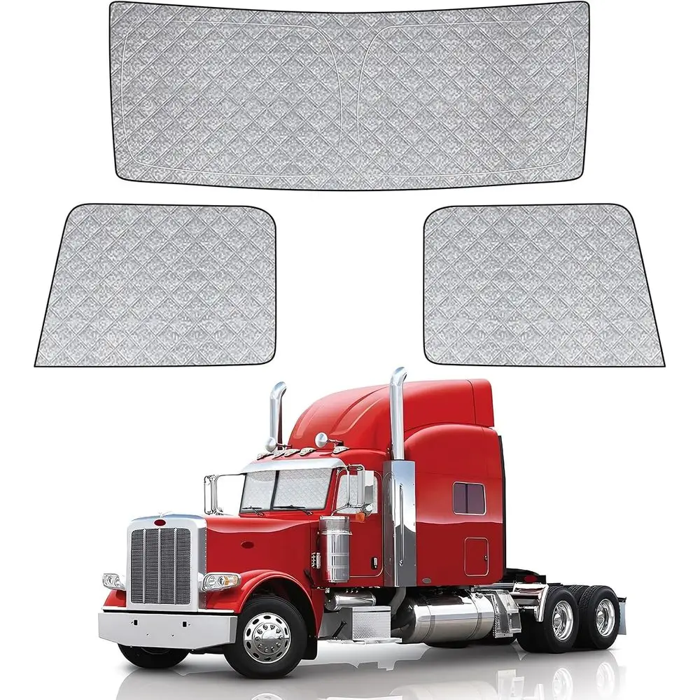 

6-Layer Semi Truck Window Shades - Customizable for 389/388/386/379 Models, 3-Set Front Windshield & Side Windows, Rollable Sun