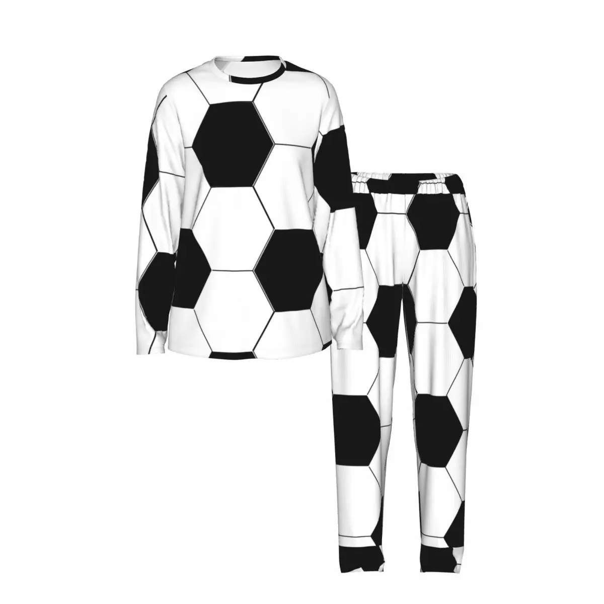 Man Cave Soccer Ball Football Design Round Neck Long Sleeve Nightgowns for Sleeping Sleepshirts Women Loose Pajama Set Long Pant