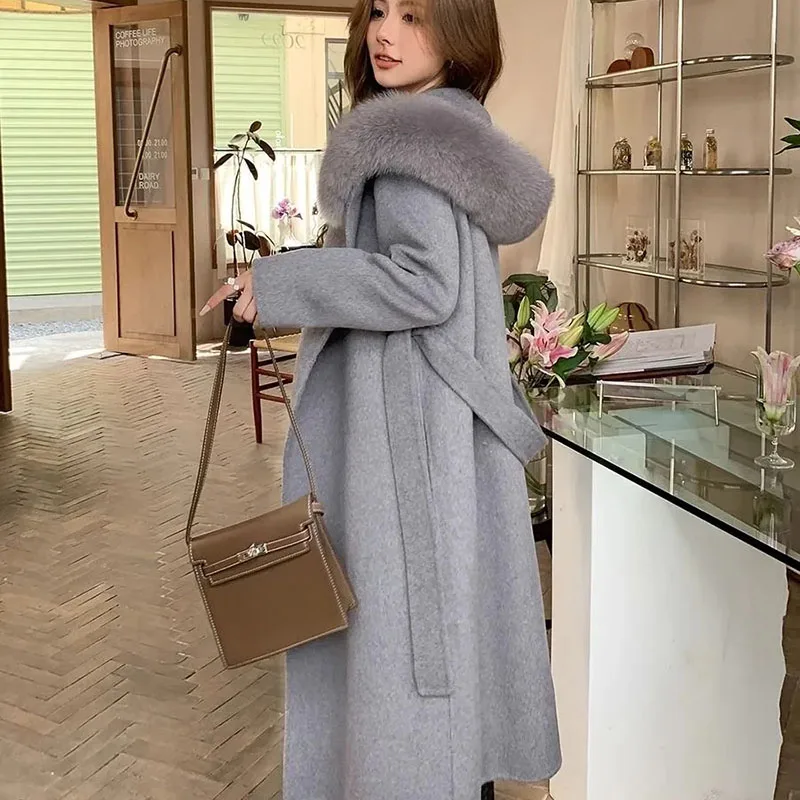 

Overcoat 2024 New Fashion Women's Double-Sided Women's Woolen Coat Winter Temperament Large Fur Collar Women's Woolen Coat H87