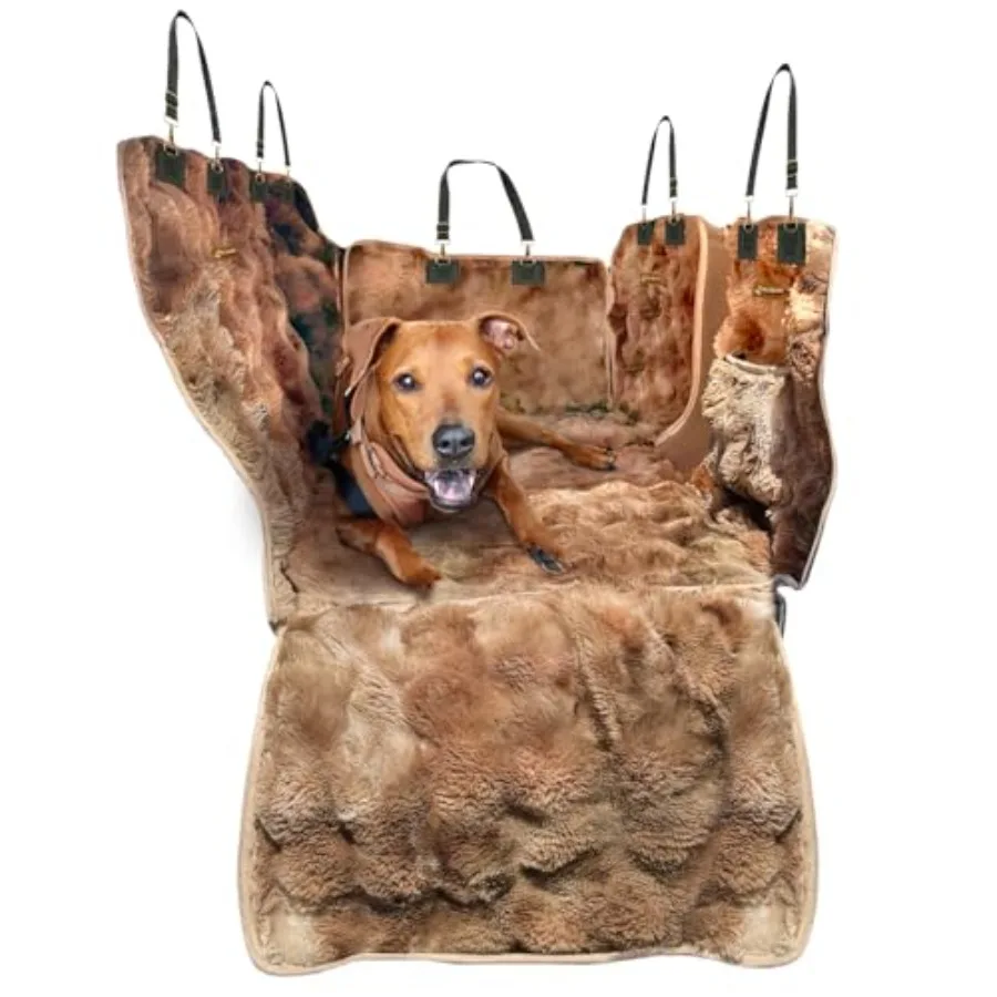 

Luxurious Full Backseat Protector for Dogs with Calming Blanket - Waterproof Pet Hammock Machine Washable Brown