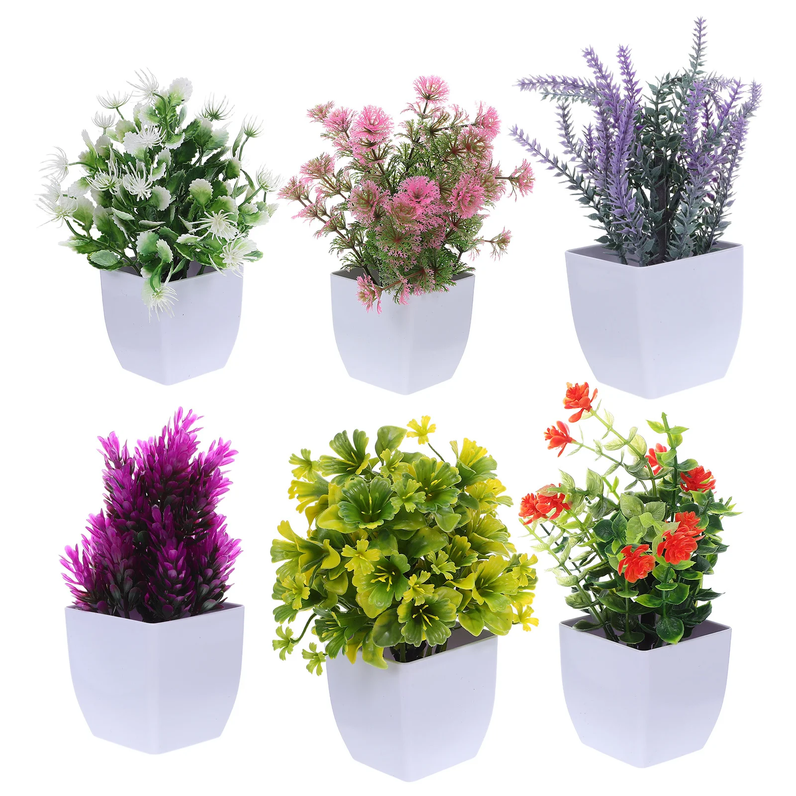 

6Pcs Mini Faux Potted Flowers Realistic Artificial Plants for Dollhouse Decor Compact Tabletop Greenery Plastic Fake Plants in