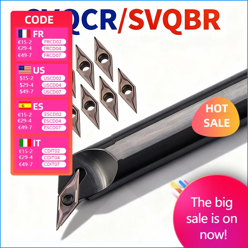 

S16Q-SVQCR11 для токарного станка SVQCR/SVQBR, держатель внутреннего токарного инструмента, Расточная оправка, твердосплавная вставка VBMT/VCMT для ЧПУ