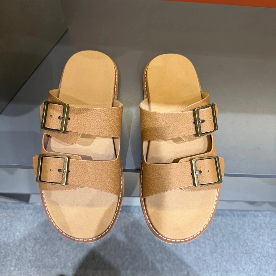 

Holiday Gifts Handmade Men's Shoes Luxury Brand Fashion Sandals House Slippers Beach Garden Outdoor Slides Litchi-grain Cowhide