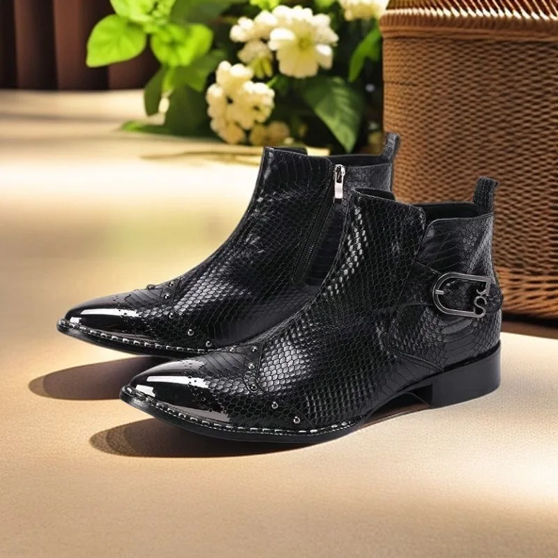 

Chelsea Premium Genuine Leather Ankle Boots for Men High Top Taller Ankle Dress Shoes Pointed Toe Zipper