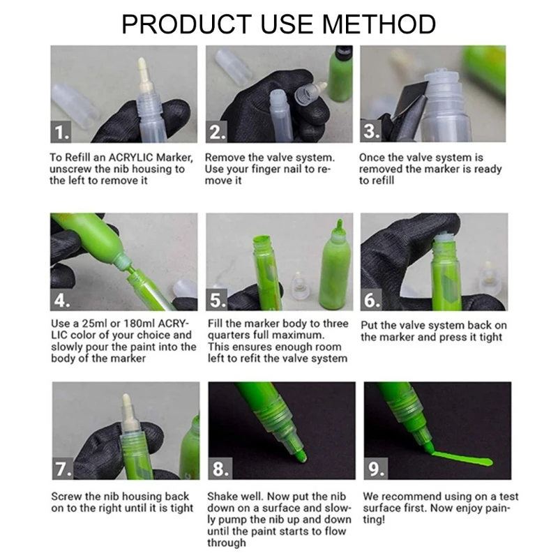 2 قطعة إعادة الملء فارغة قلم جاف للرسم قضيب القلم الأسود الأكريليك علامة فارغة 15 مللي متر طرف مسطح قلم فارغ لكتابة الرسم