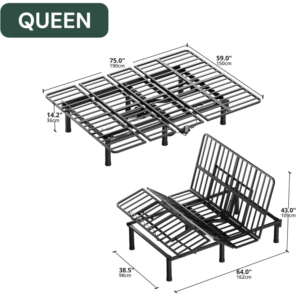 Adjustable Bed Frame with Wireless Remote, Adjustable Leg Heights Beds Base, Memory Pre-Sets, Bed