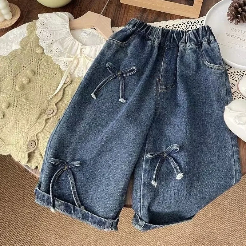 Girls Boys Pants Fashion Bow Loose Jeans 2025 Autumn New Korean Style Childrens Wide Leg Pants Casual Baby Clothing - view 6